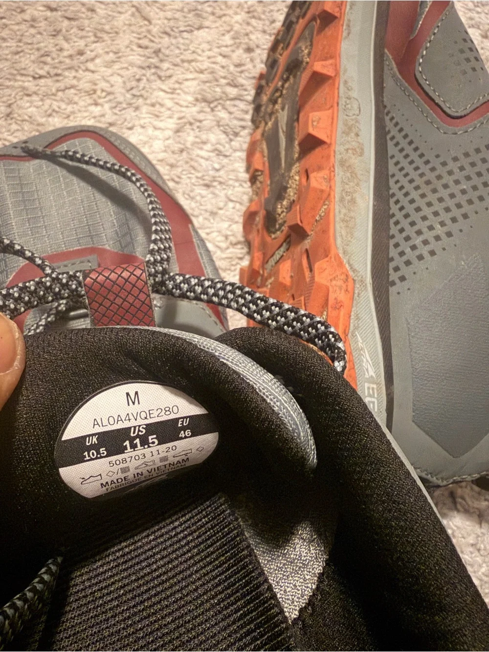 ⁠Altra Lone Peak 6 Mens Size 11.5 Trail Running Shoes Gray Maroon